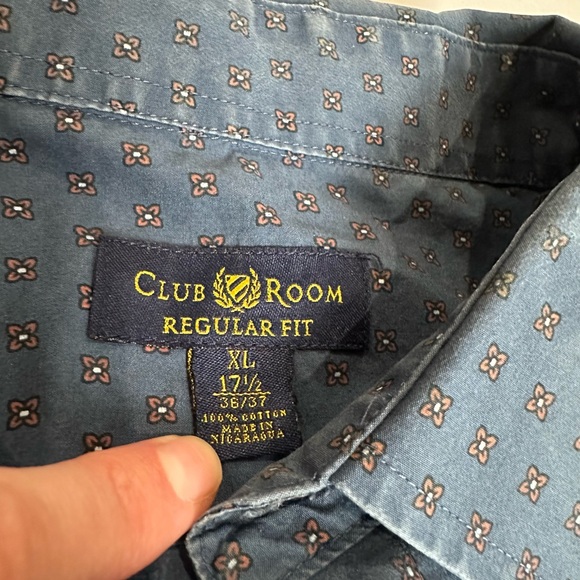 Club Room Mens Blue Patterned Regular Fit Long Sleeve Button Up FLAWED Size XL - Picture 5 of 11